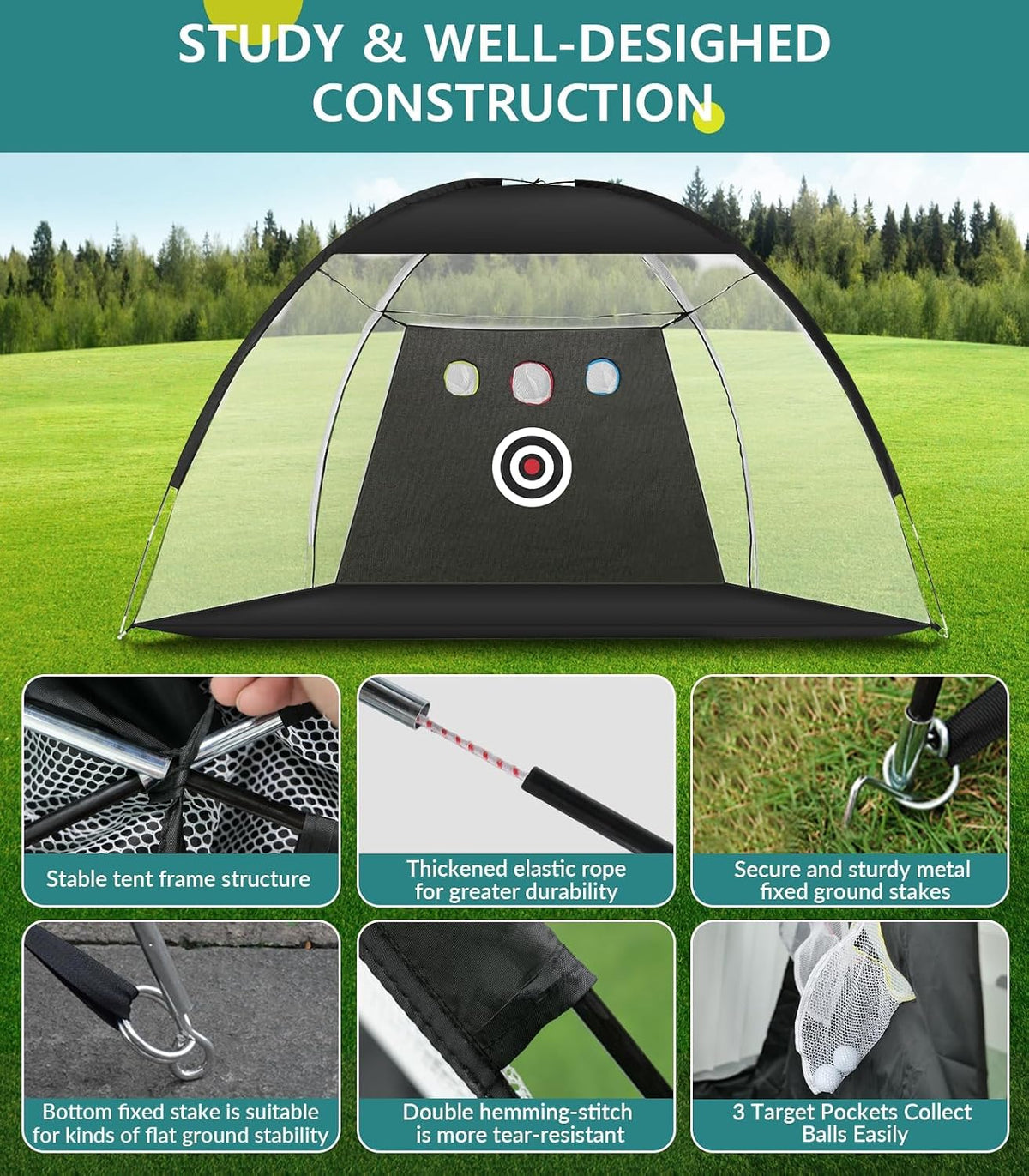 Golf Net: 10X7Ft Nylon Golf Practice Net for Backyard Driving, Chipping, Indoor/Outdoor Golf Hitting Net Upgraded High Elastic Nylon Mesh with Tri-Turf GLF Mat and Targets, Gift for Men, Golf Lovers